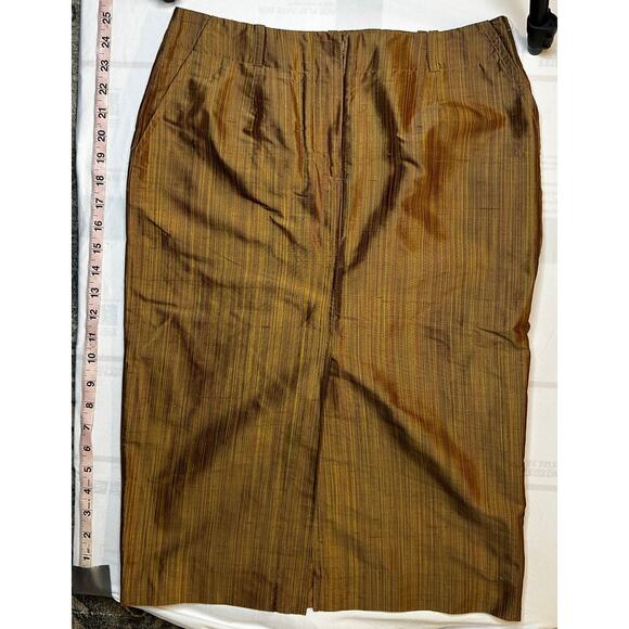 Moda International 100% Silk Pencil Skirt Brown Gold Size 4 - Picture 4 of 6